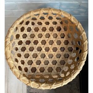 Antique Shaker Cheese Splint Star Weave Round  Basket